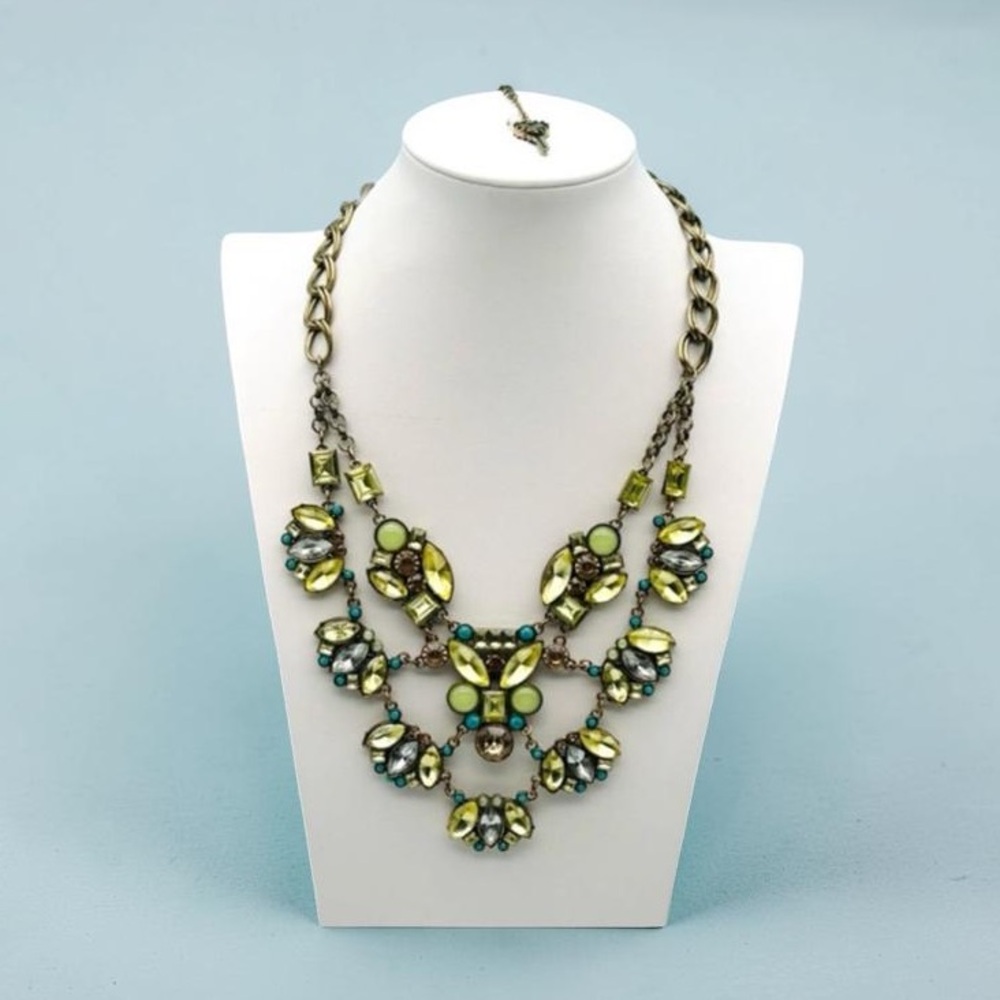 Vintage Betsey Johnson Green Crystal Cluster Statement Necklace 22-25”